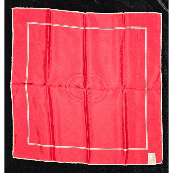 RED Gucci Silk GG Logo Pocket Square /Handkerchief - Picture 5 of 6
